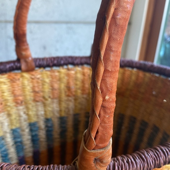 Handcrafted Leather & Woven Straw Market Bag - Picture 8 of 8